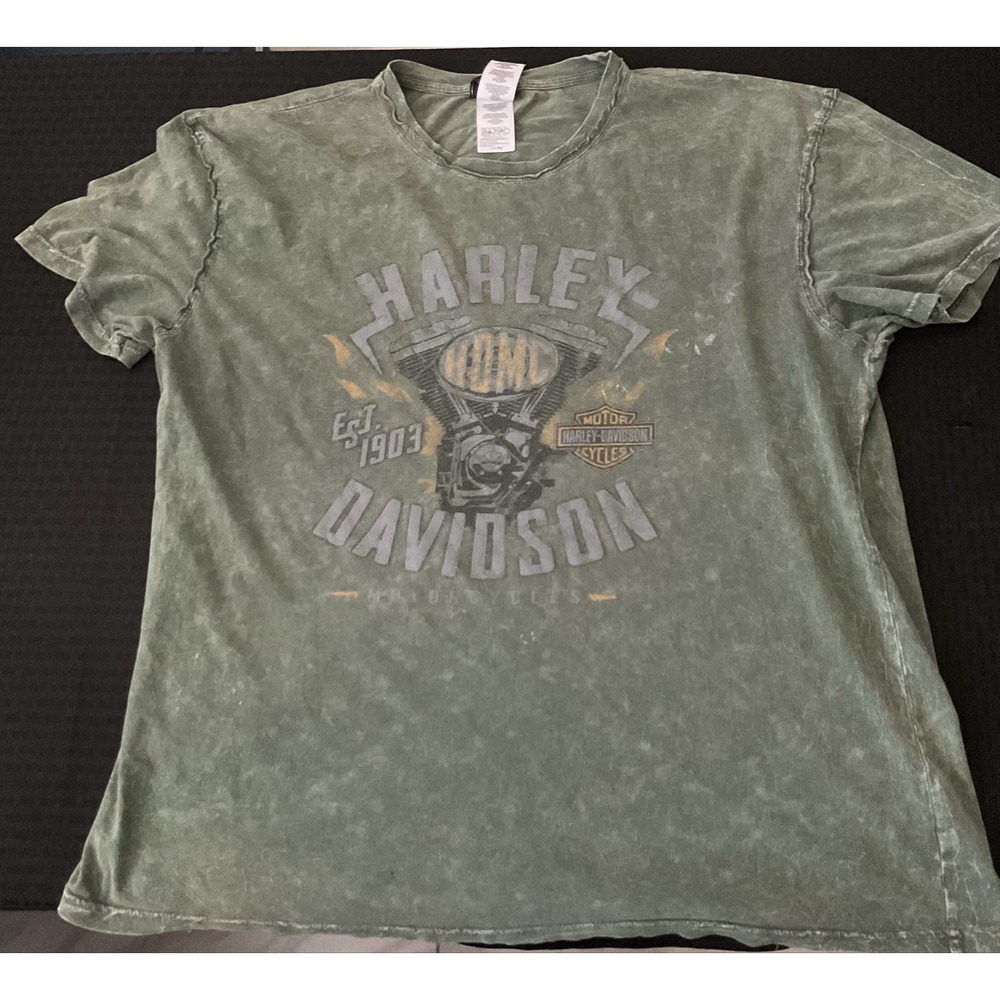 Harley-Davidson Shirt Womens XL Green Engine Est 1903 Graphic Tee Motorcycle